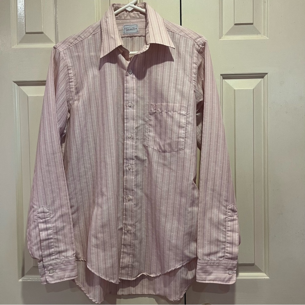 Oscar de la Renta Pointed Collar Button Up Dress Shirt Size 15.5 Vintage Pink